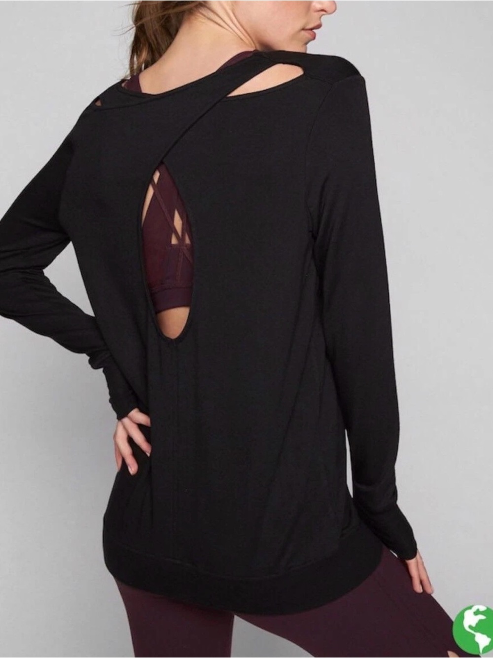 Athleta Black Open-Back Long Sleeve Crew Sweater Top